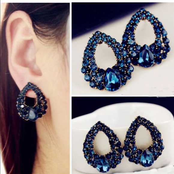 Charm luxury crystal blue rhinestone earrings - Picture 3 of 6